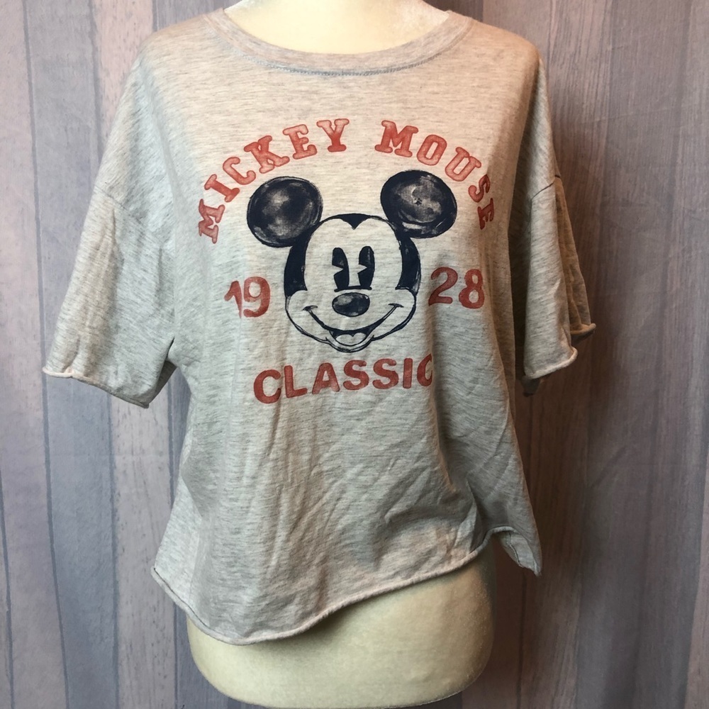 Disney Store Mickey Tee Shirt Crop Top Gym Gray